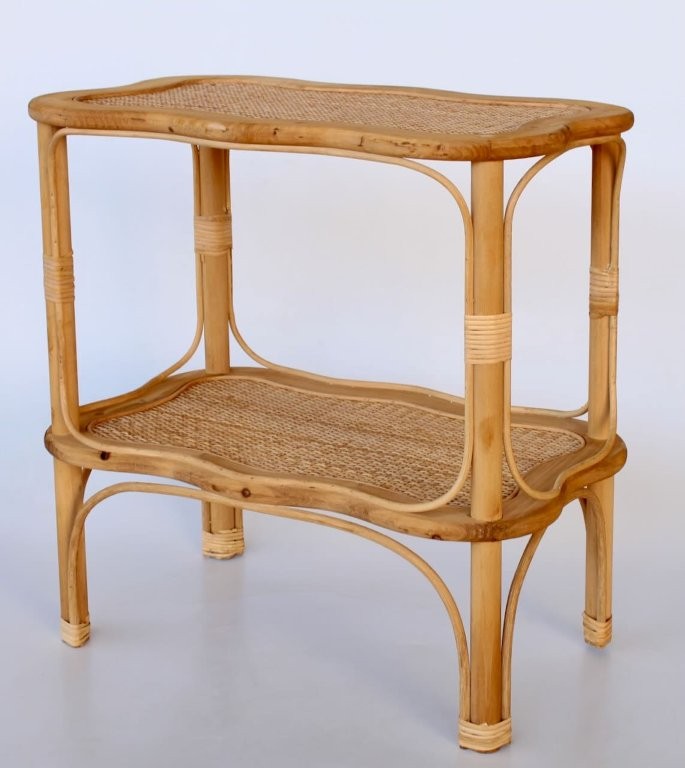 Rattan Scallop Side Table With Shelf